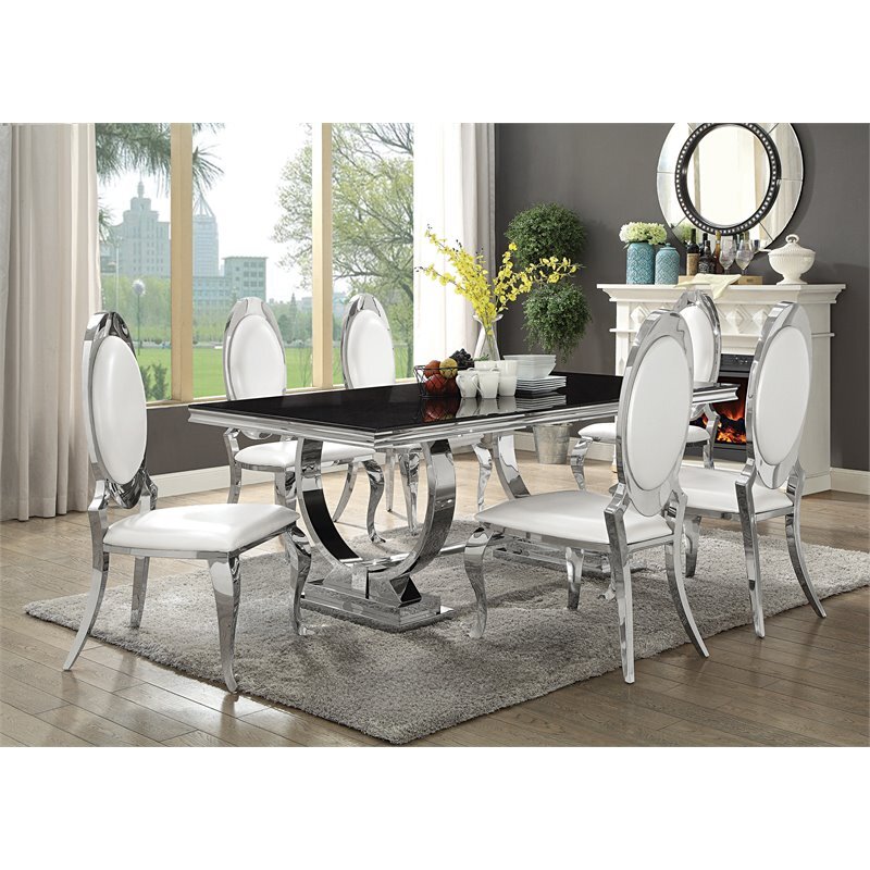 Coaster Rectangular Glass Dining Table with Swooping Double-Hoop in Black