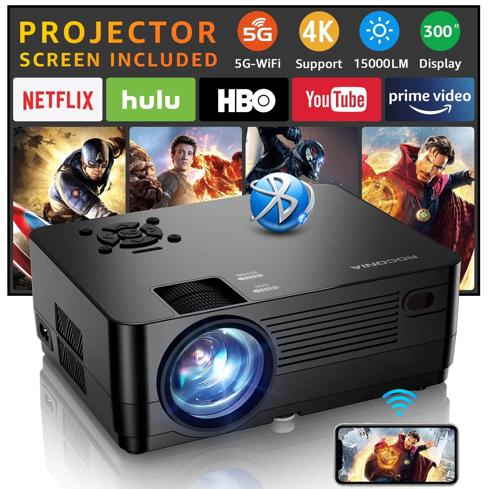 Roconia Desktop Home Projector Portable with Carrying Case