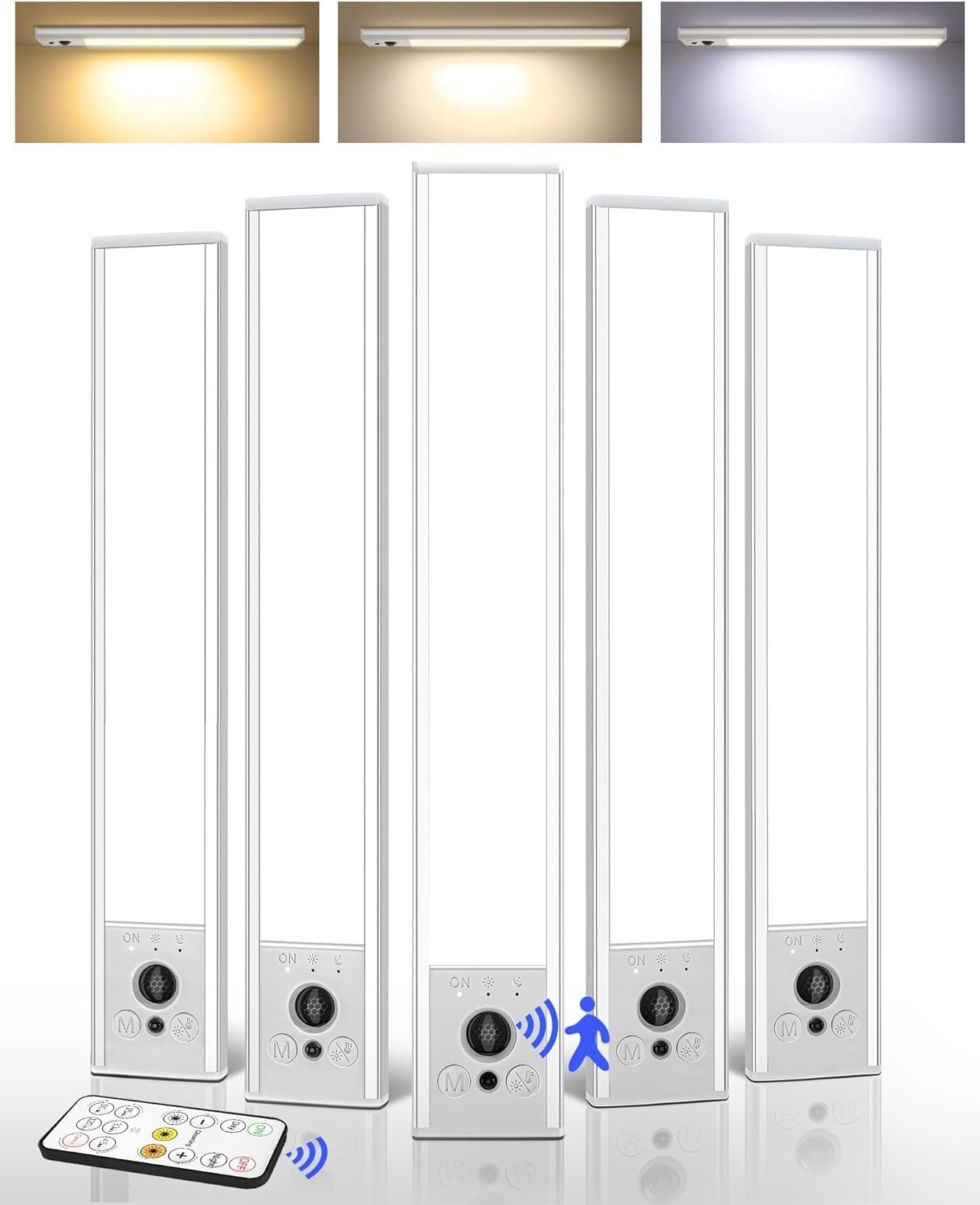 5 Pack Under Cabinet Lighting 2400mAh Rechargeable Motion Sensor Light w/Remote
