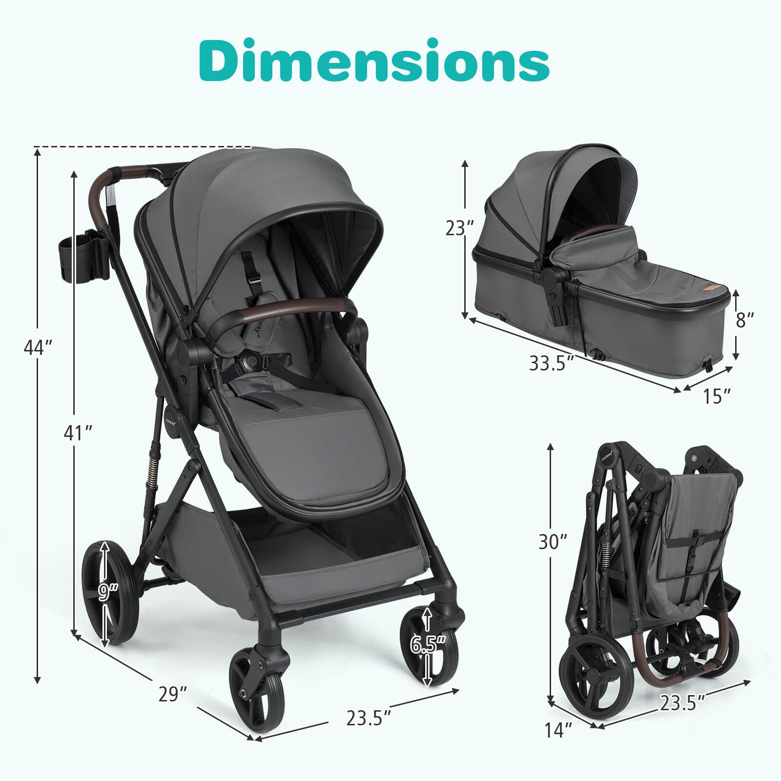 2 in 1 Baby Stroller with Bassinet Mode w/Reversible Seat, Adjustable Canopy