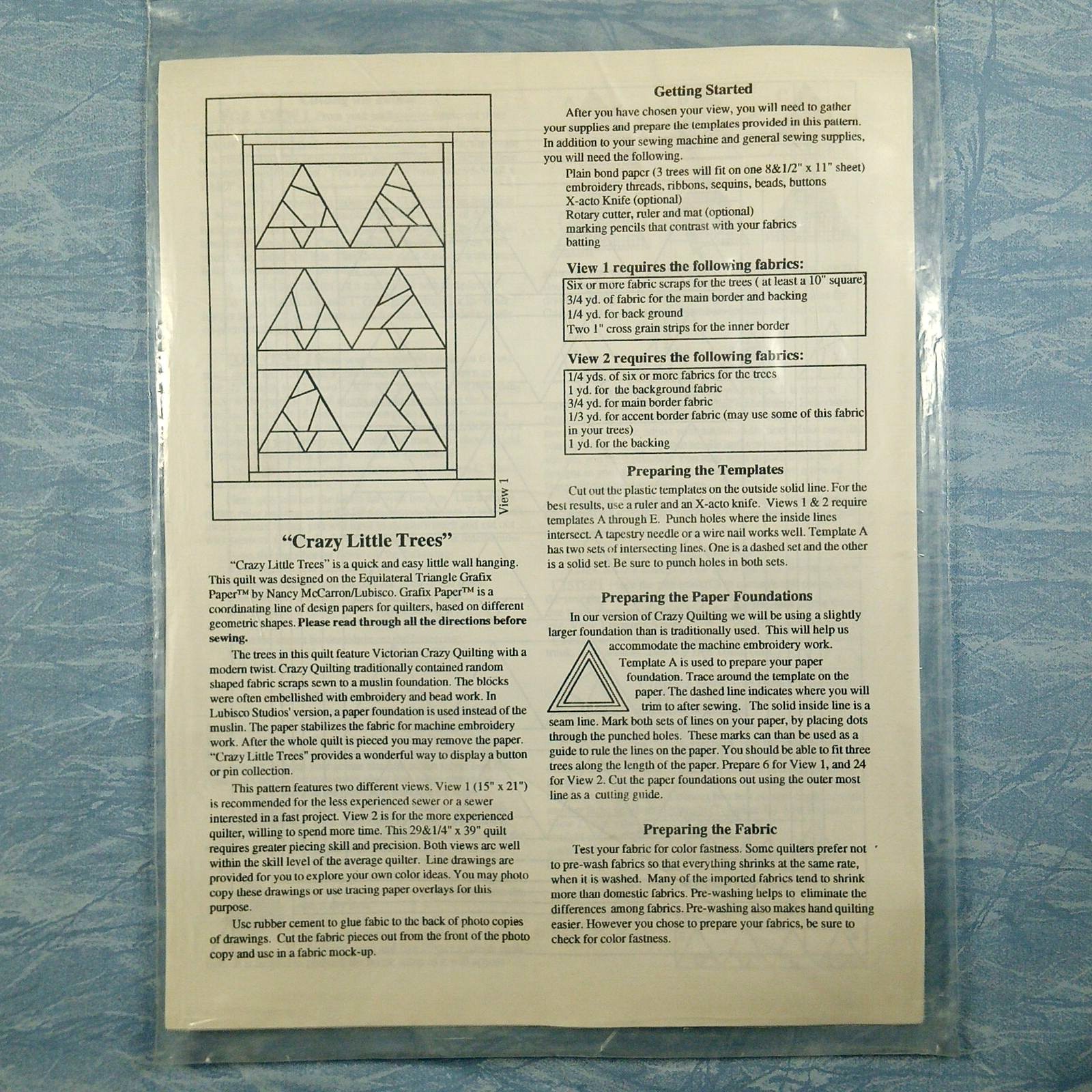 Lubisco Studios Crazy Little Trees Quilt Pattern (with plastic template) 15x21