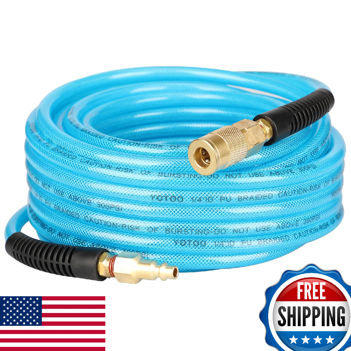 YOTOO Reinforced PU Air Hose, 1/4" x 50', Heavy Duty, Flexible, 300 PSI