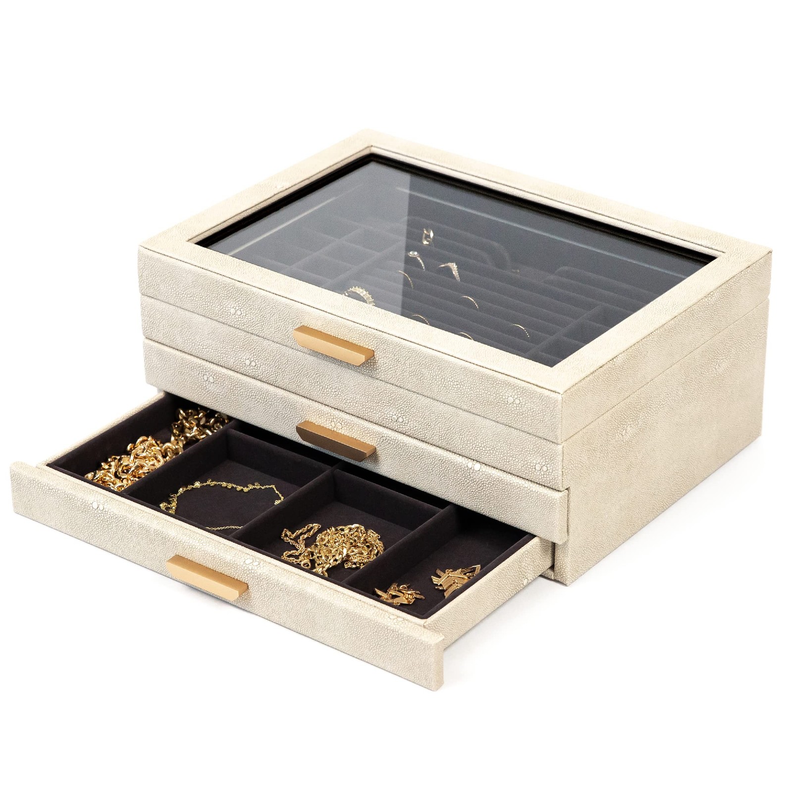 CASE ELEGANCE Large 3 Tier Jewelry Box, Storage Case Organizer for Women Girl...
