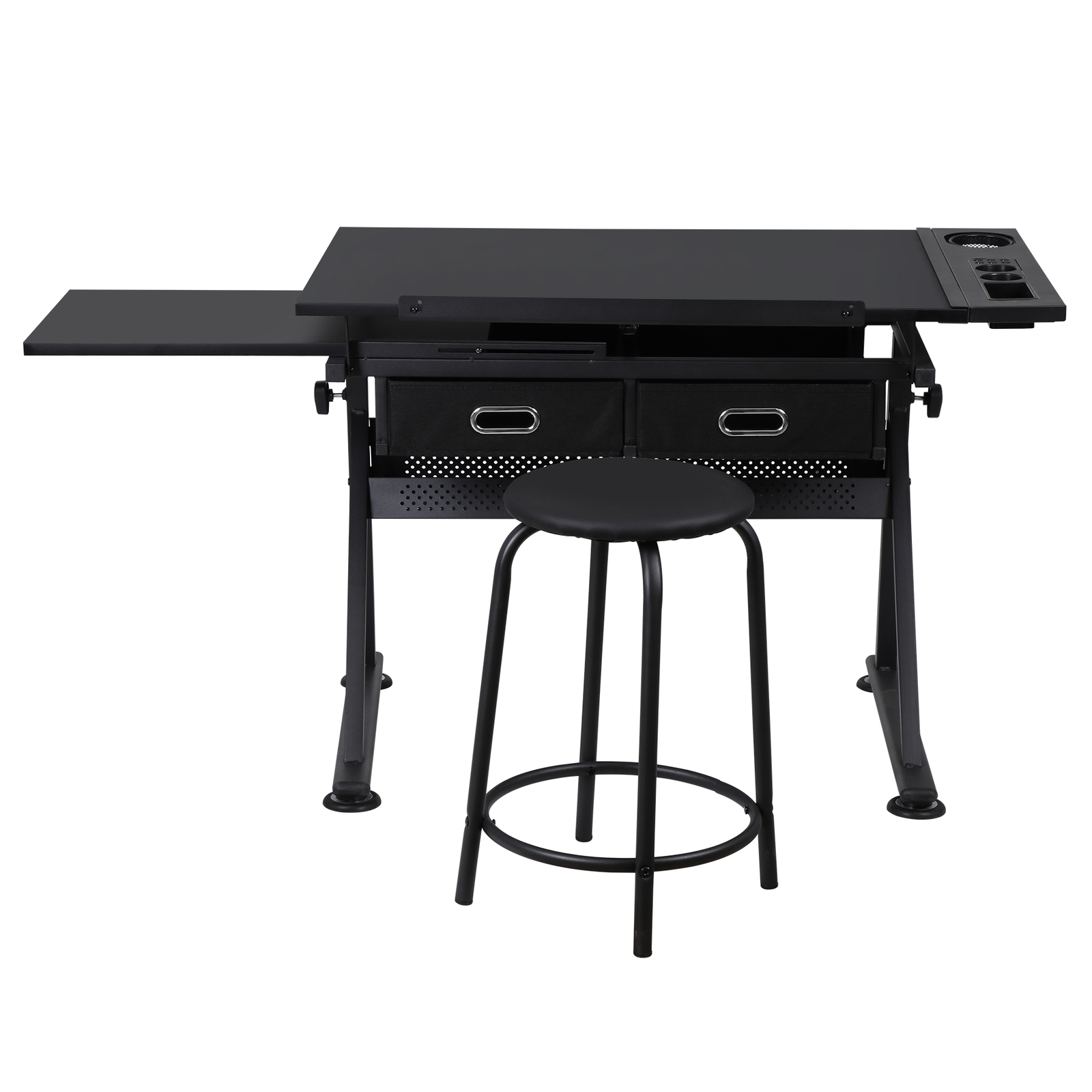 Drafting Table Adjustable Drawing Artist Desk Tilted Tabletop w/2 Drawers Stool