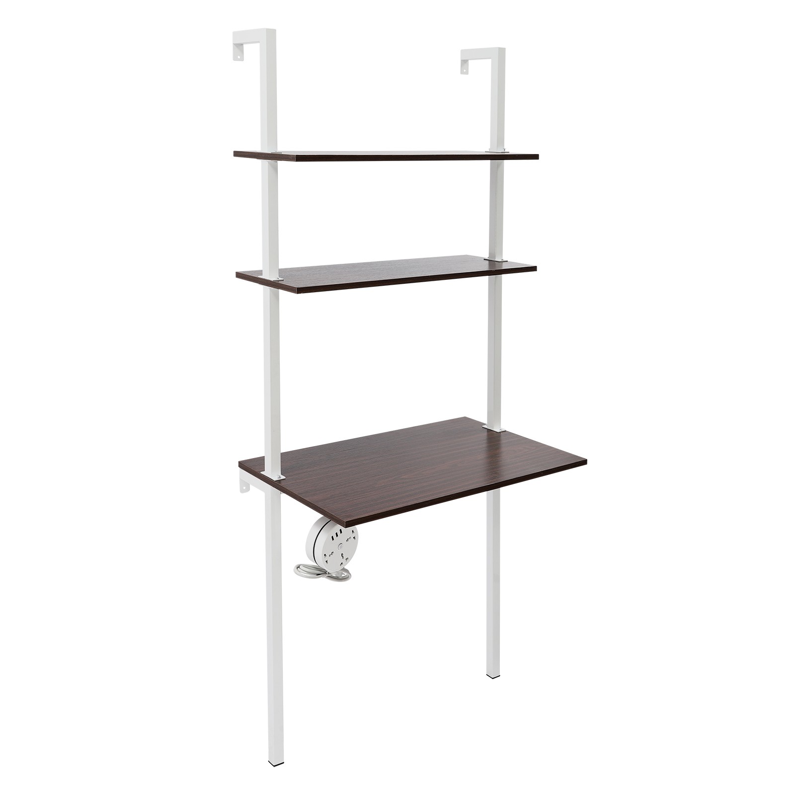 3 Tiers Computer Desk Wall Mounted Storage Shelf 72.5" Work Table W/ Power Strip