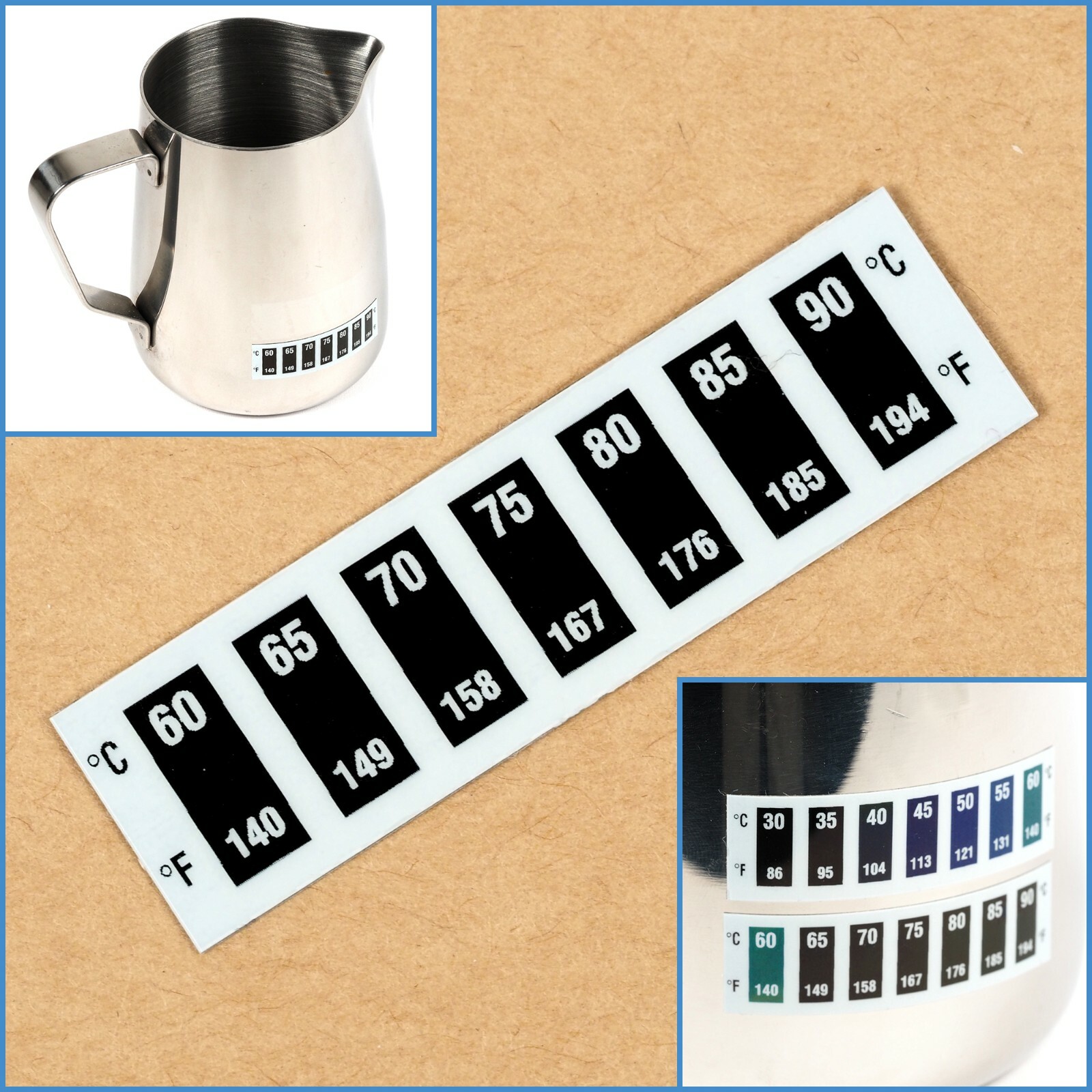60 - 90 Degree Temperature Sensitive Sticker Label Milk Steaming Thermometer Tag