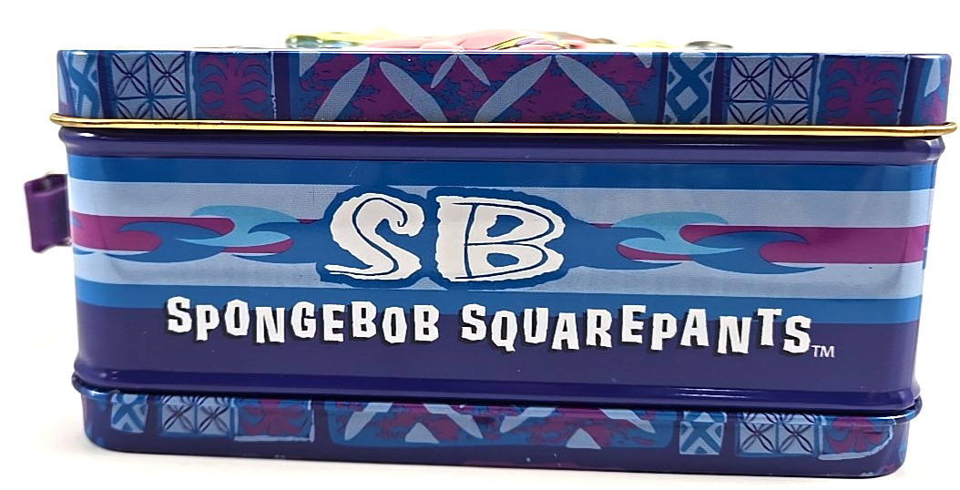 SpongeBob Squarepants Embossed Lunch Box Tin 2003 Purple Handle Tin Box Company