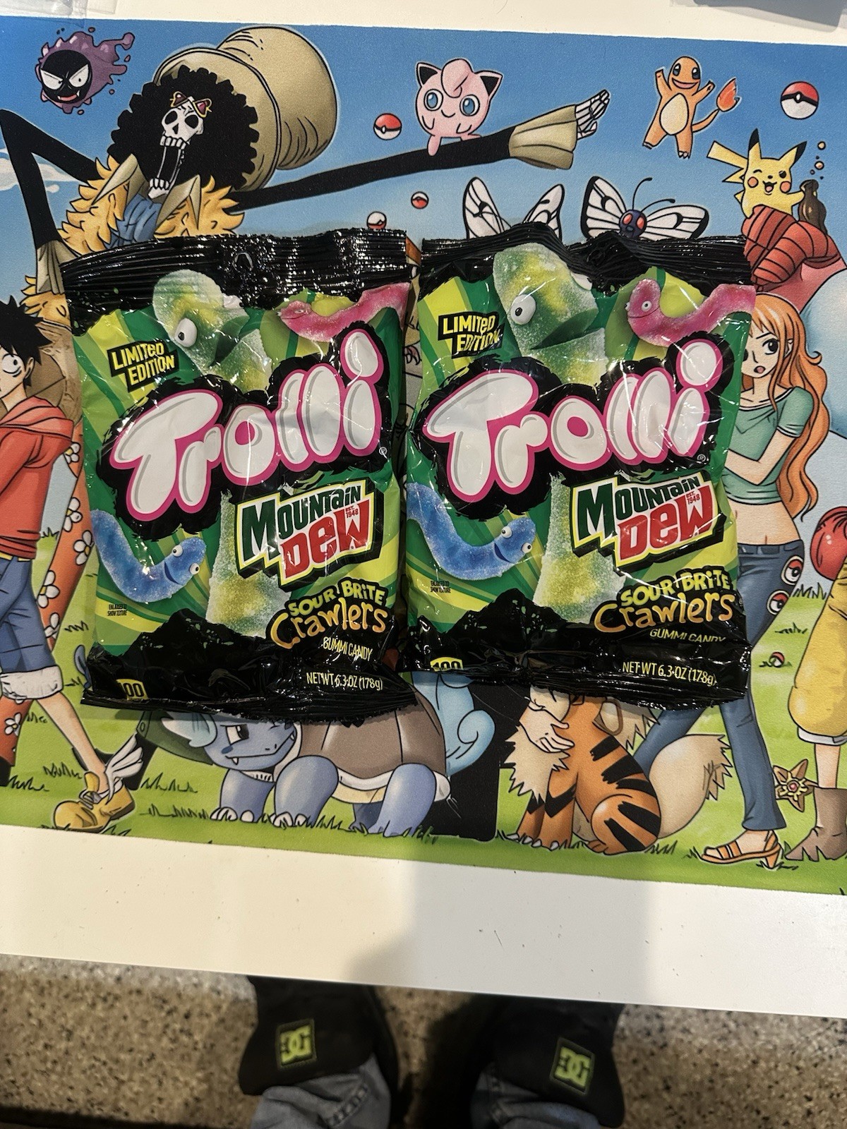 Lot Of 2 Trolli Mountain Dew Sour Brite Crawlers Gummy Worm Candy 6.3 oz