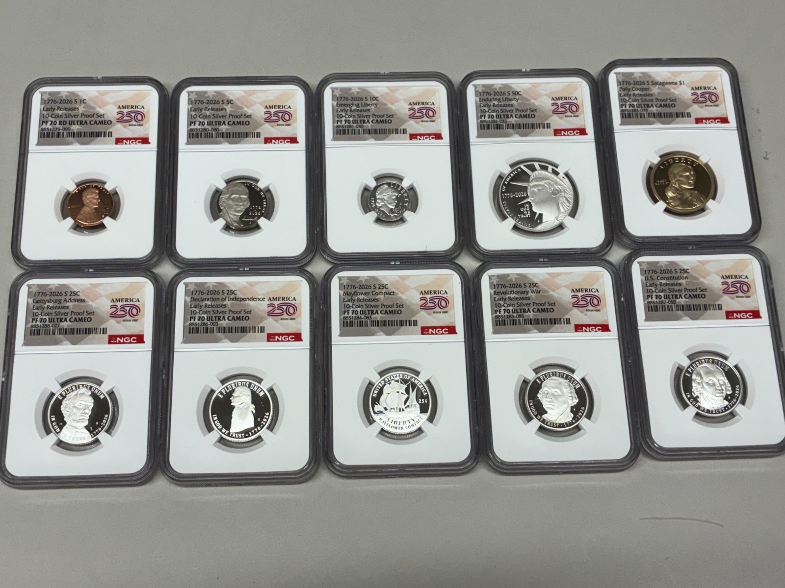 1776-2026 S Silver Proof 10 Coin Set - NGC PF70 UCam 250th Label