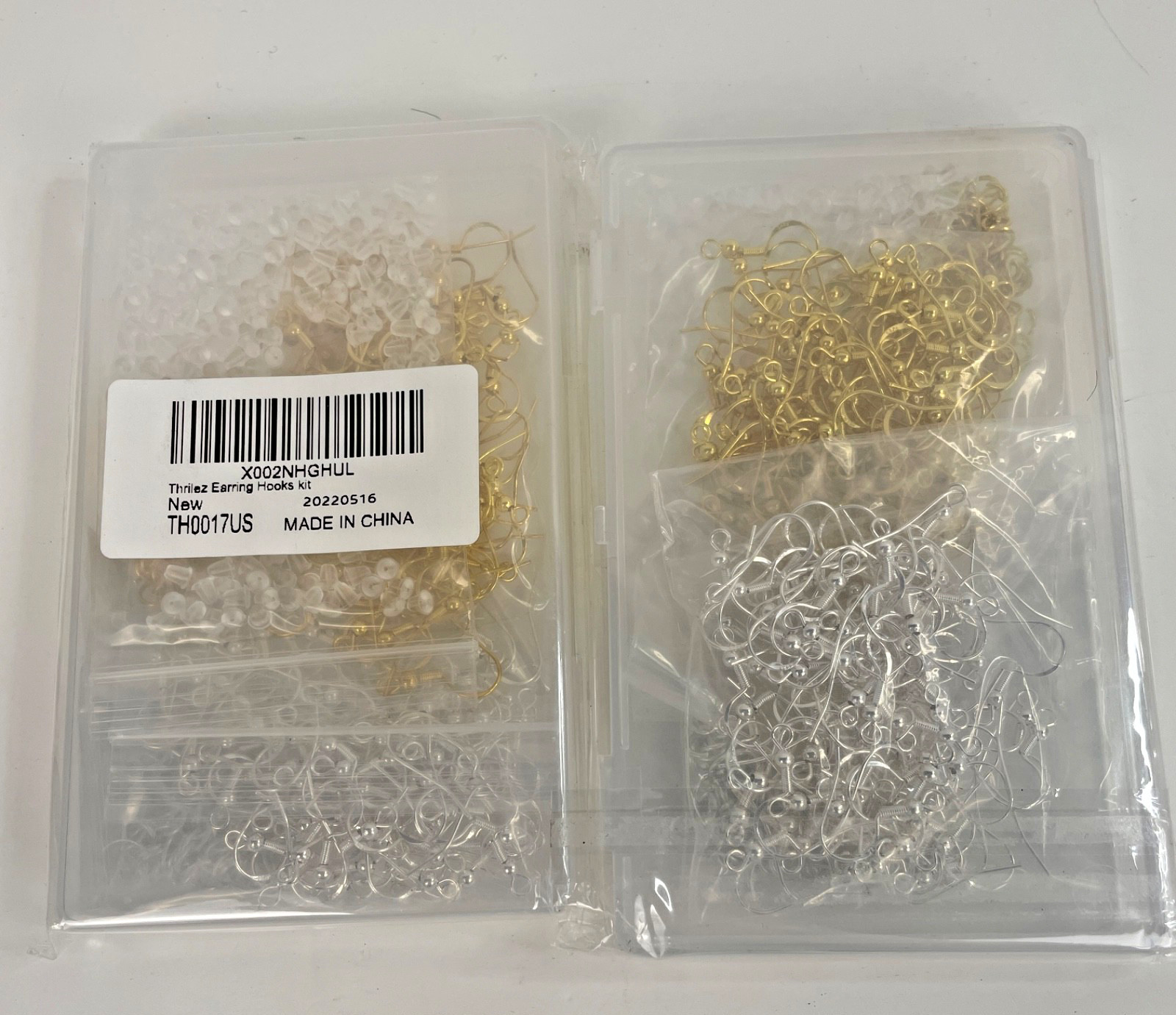 Thrilez 2 x Hypoallergenic Earring Hooks Kits 600 Pcs Each W/ Rings & Backs 925