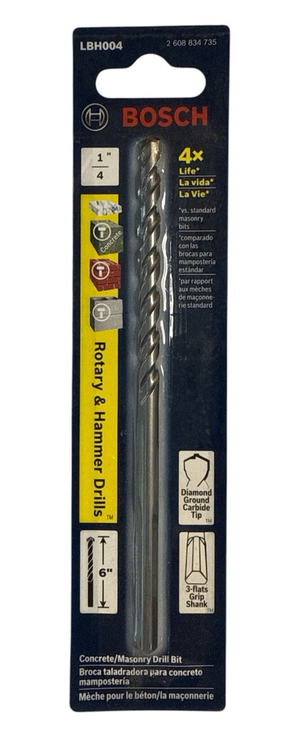 Lot of 5 - Bosch 1/4 Inch x 6 Inch Concrete/Masonry Drill Bit LBH004