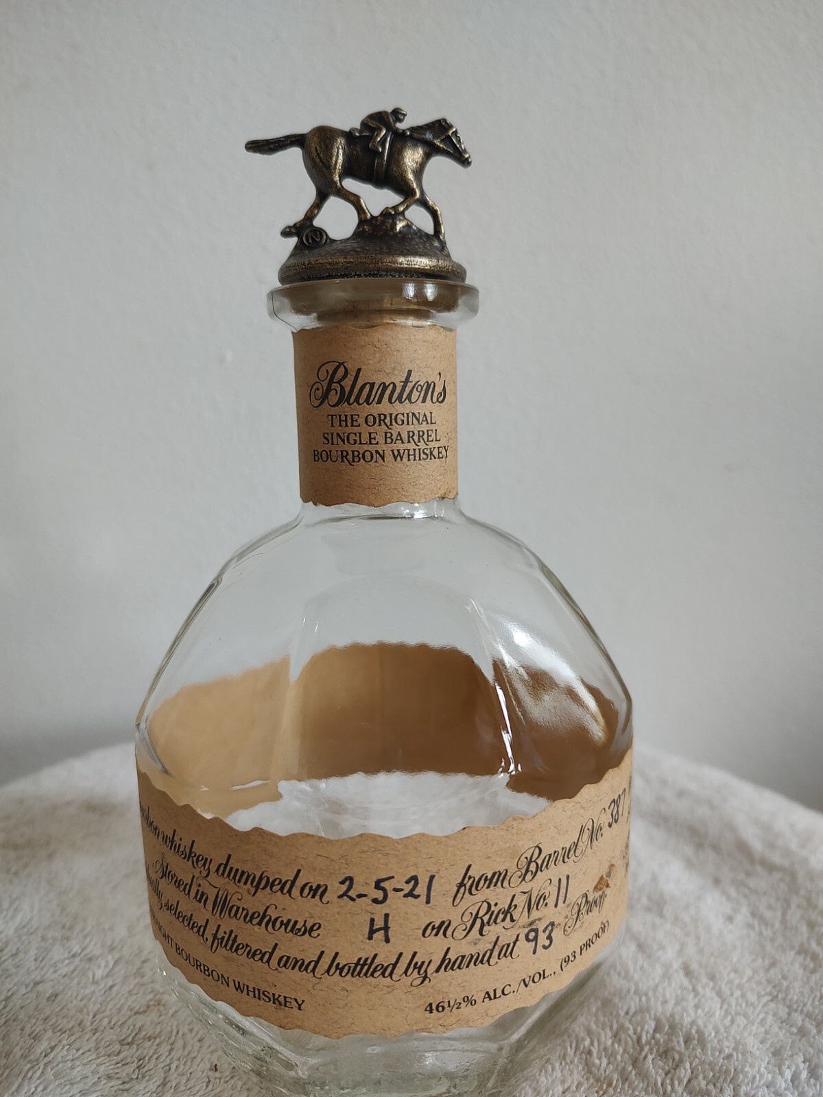 Blanton's Single Barrel Bourbon Whiskey Bottle 750 ML Brass Jockey Bottle Stop