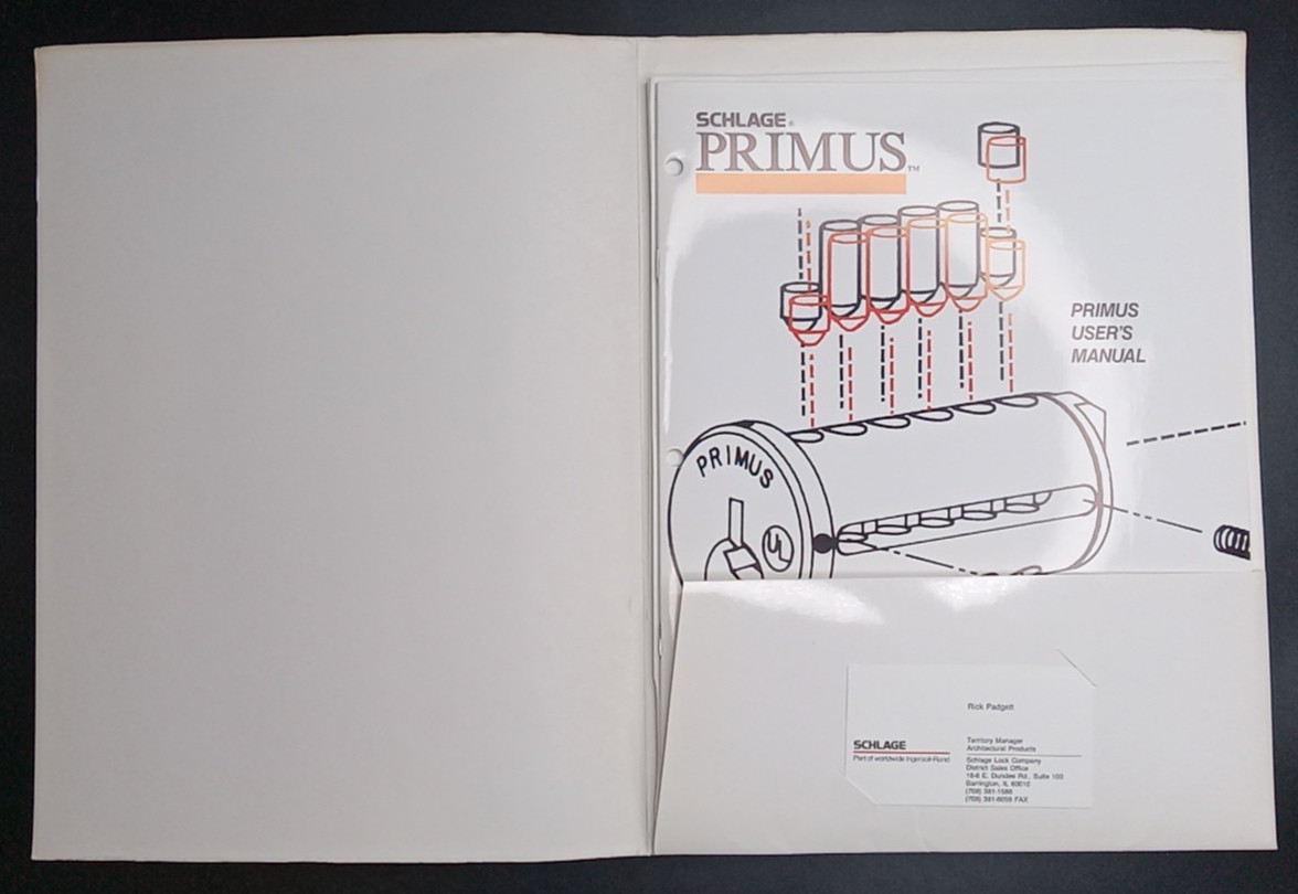 Schlage Primus Lock Users Manual Sales? Folder +