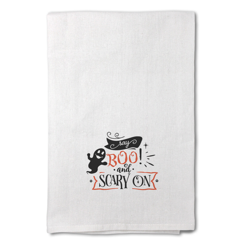 Decor Flour Kitchen Towels Say Boo and Scary on Style B Halloween White