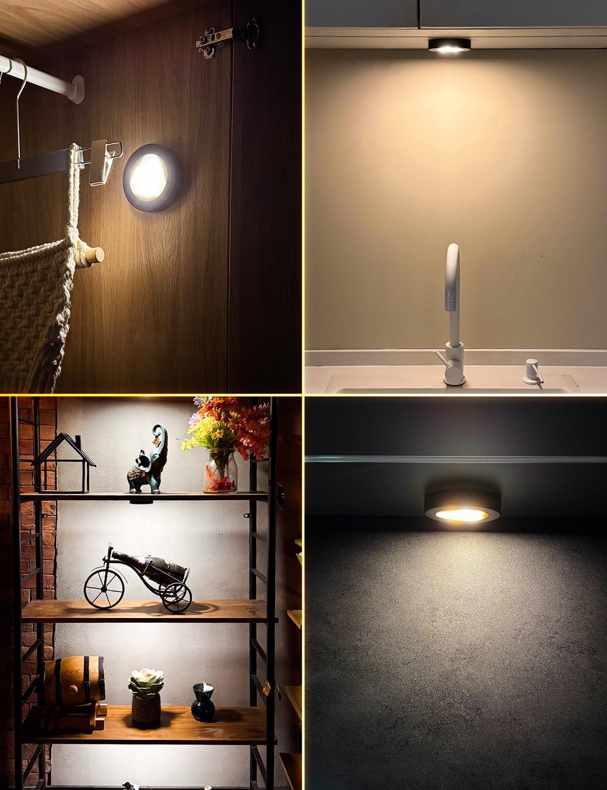 HOLKPOILOT Black 4pk Puck Lights Remote