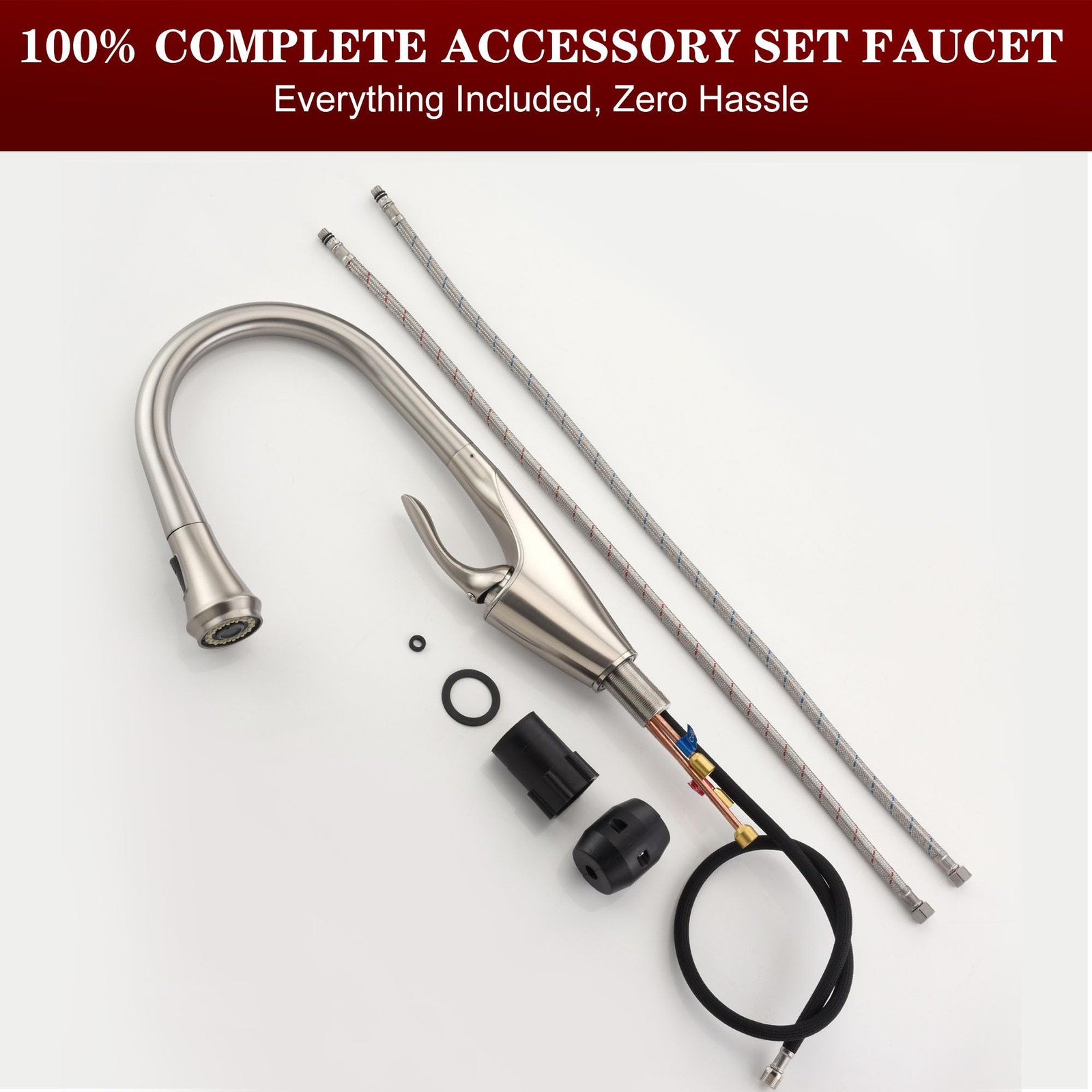 SUMERAIN Pull Out Kitchen (17-5/16") Faucet Height, Brushed Nickel