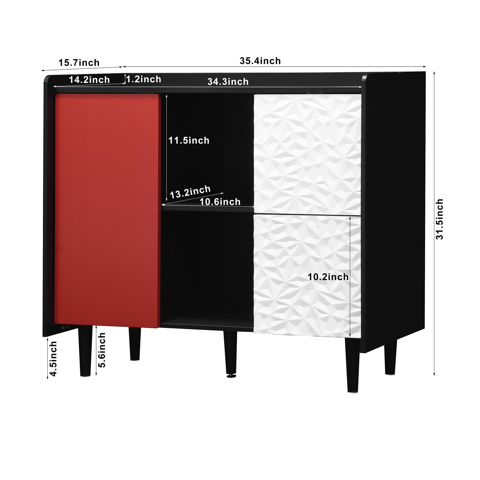 Sideboard Buffet Cabinet, Black Storage Cabinet with Red Doors , 2 Drawers wit
