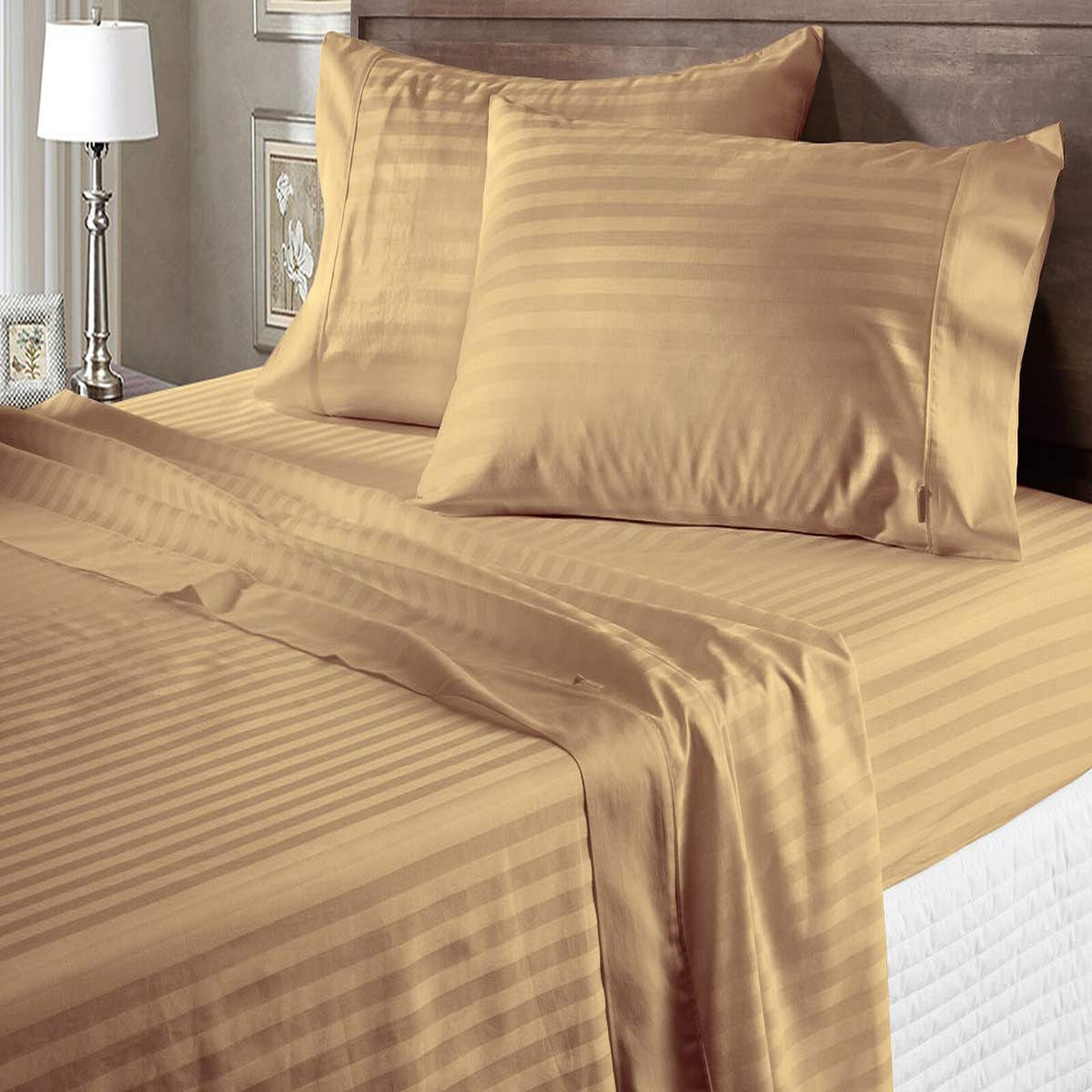 1000 OR 1200 Count Ultra Deep Pocket Egyptian Cotton Taupe Stripes Select Item