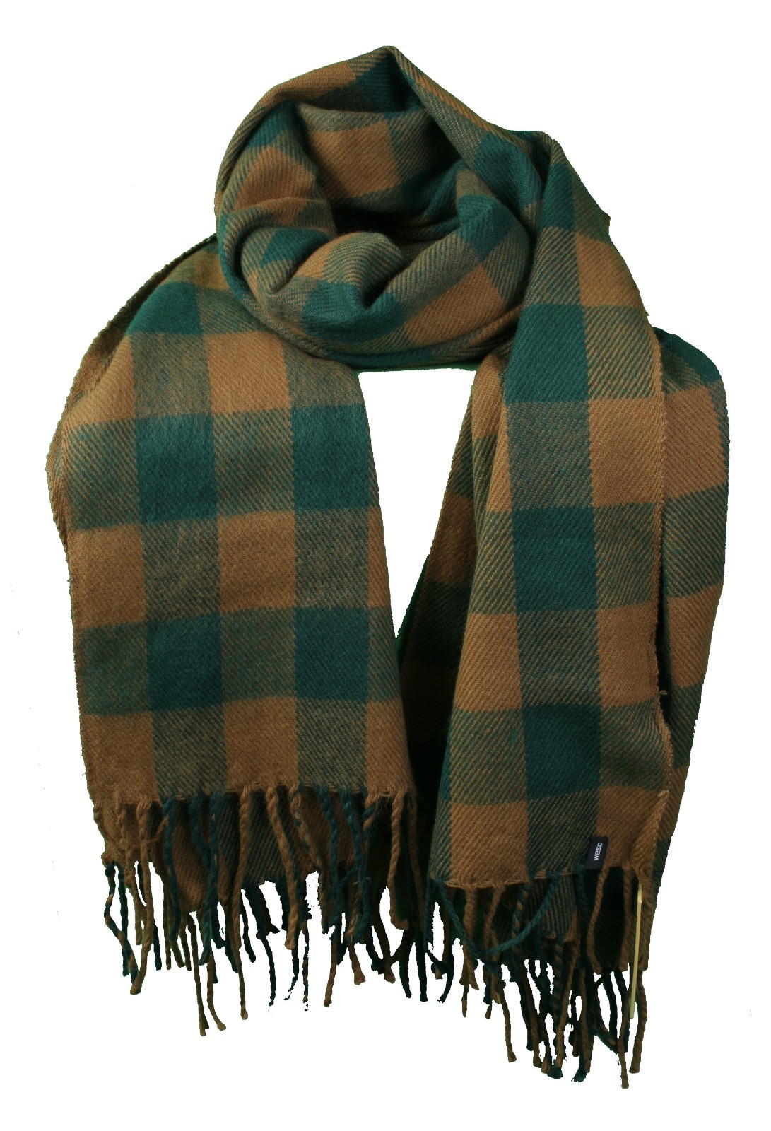 WeSC Unisex Odin Green Brown Checker Woven Acrylic Winter Scarf Shawl B405933 NW
