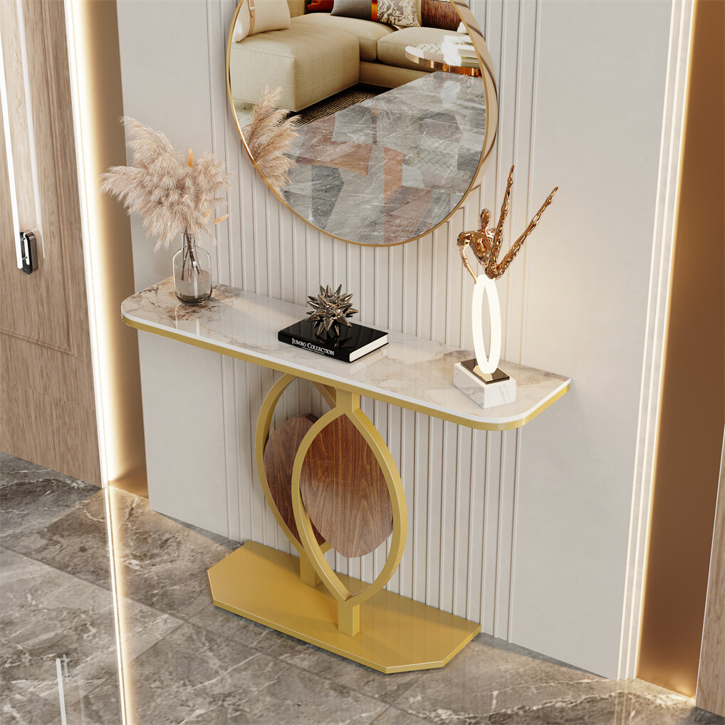 Modern Glossy Sintered Stone Console Entryway Table Sofa Side Table White/Green