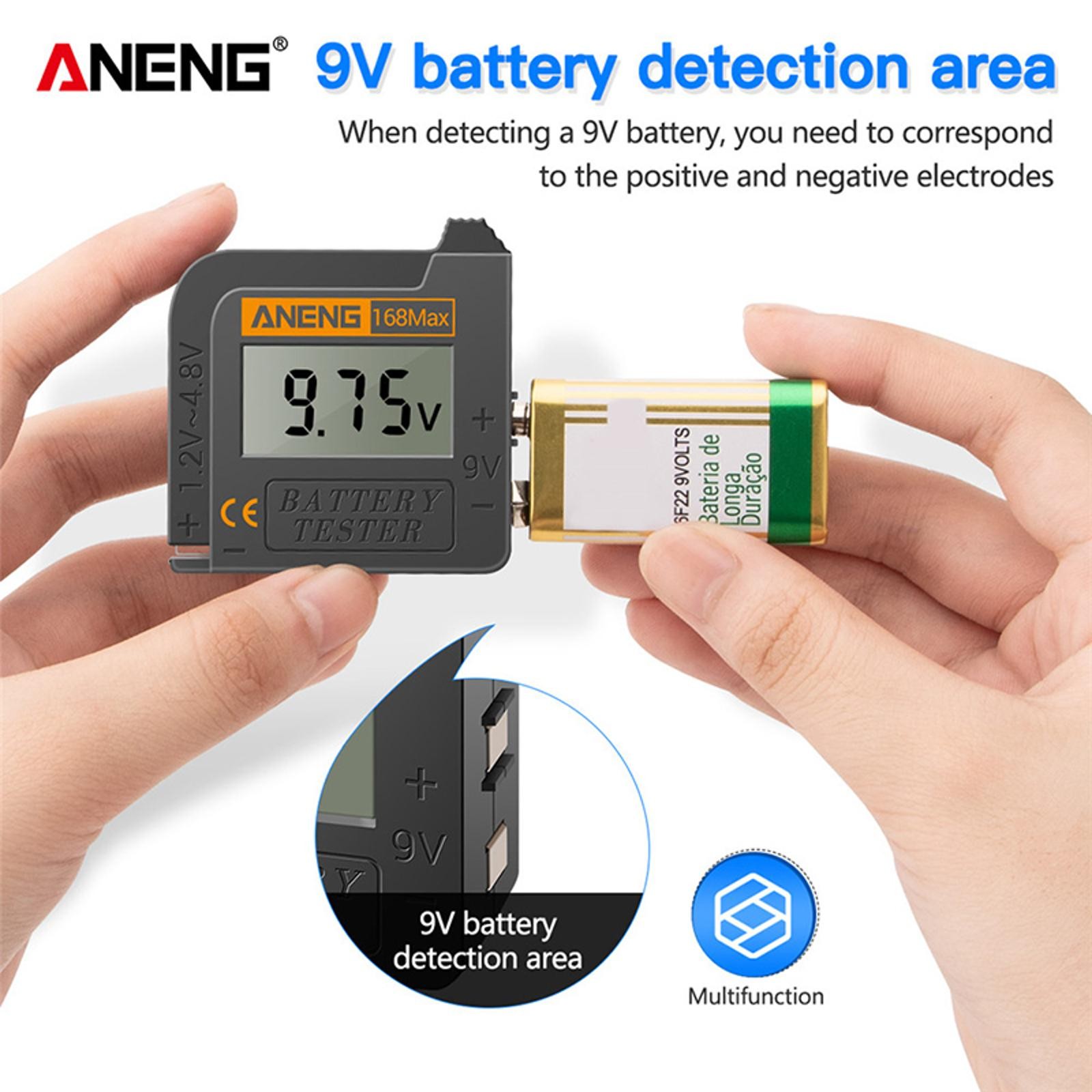 New ANENG 168Max Digital Battery Capacity Checker Volt Checker For 9V AA AAA