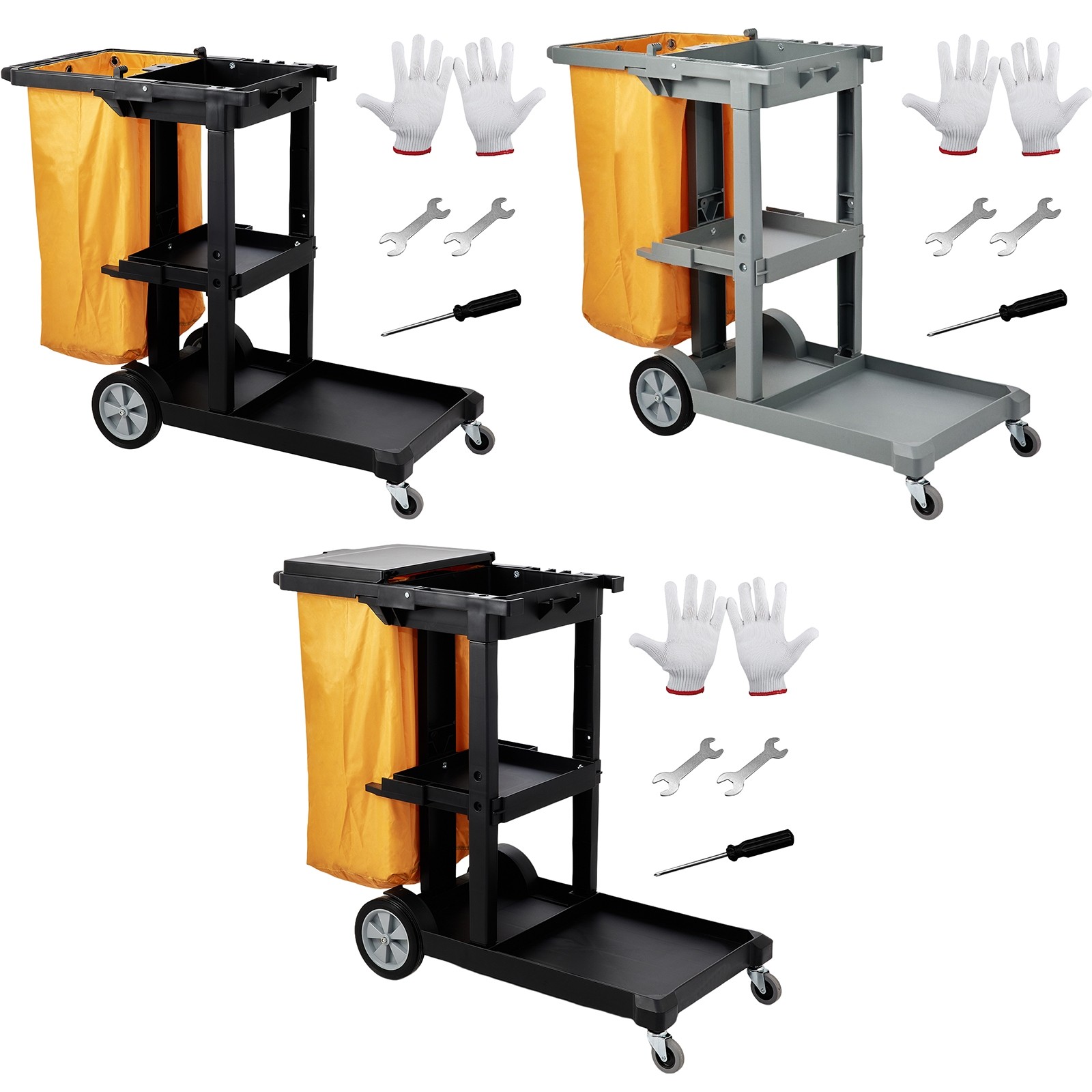 Uimoso Janitorial Trolley Cleaning Cart with PVC Bag and Cover for Housekeeping