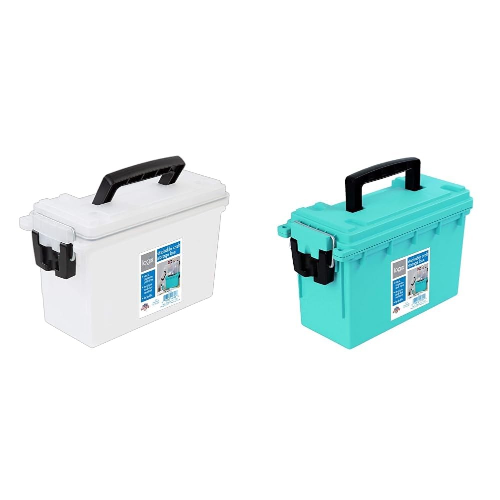 Logix Stackable Craft Storage Box with Handle, Locking Art Supply Frost, Teal