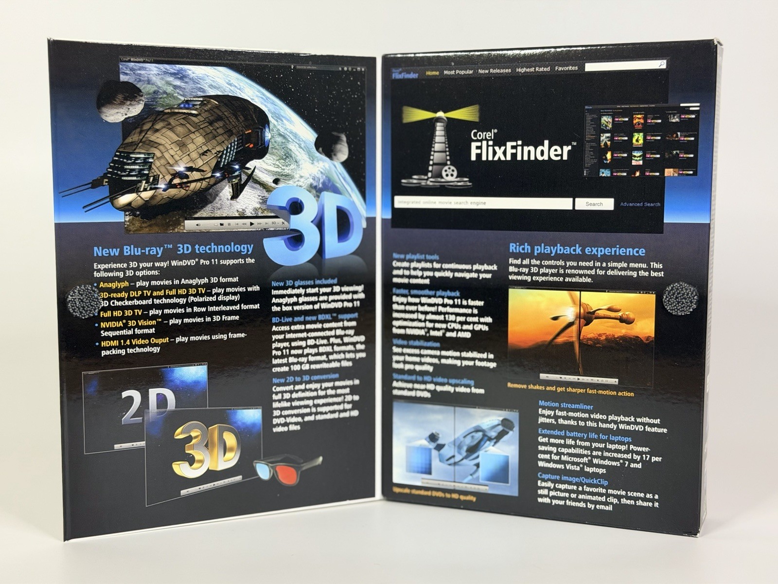 NEW Corel WinDVD Pro 11 Blu-ray & DVD Software Windows PC + 3D Glasses - SEALED