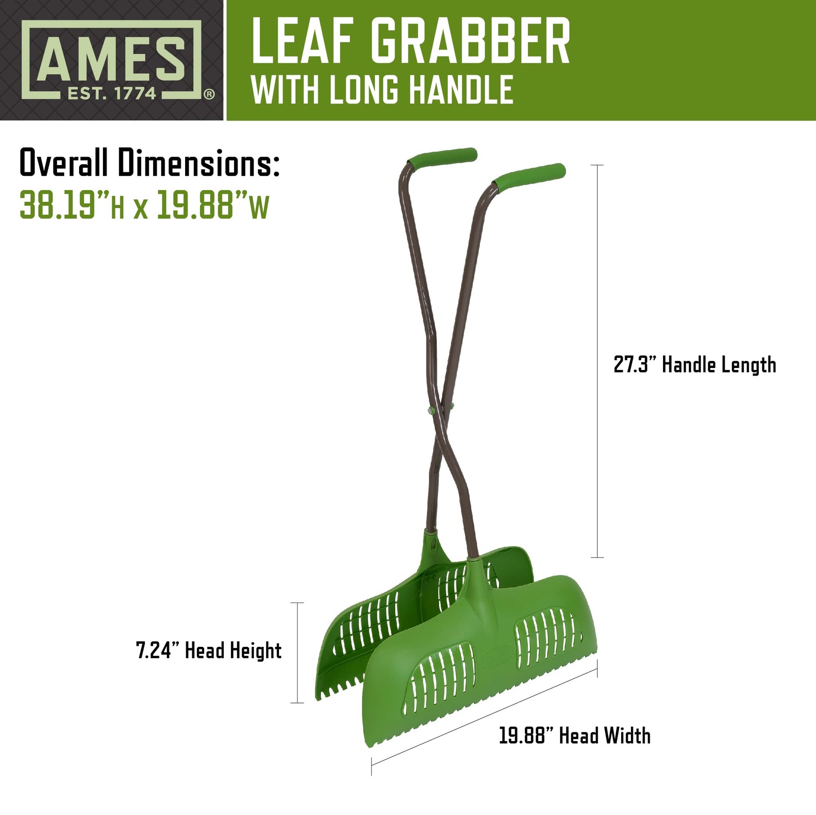 AMES Leaf Grabber Rake with Long Handle & Cushioned Grip for Leaves, Lawn Cli...