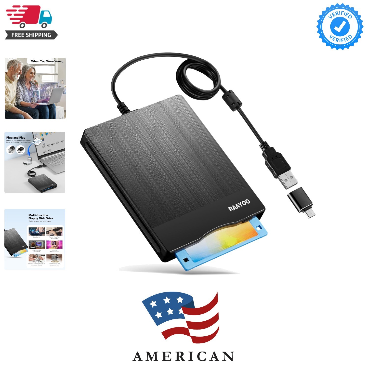 Floppy Disk Reader 3.5 inch USB A/C Floppy Disk Drive for PC Laptop Computer ...