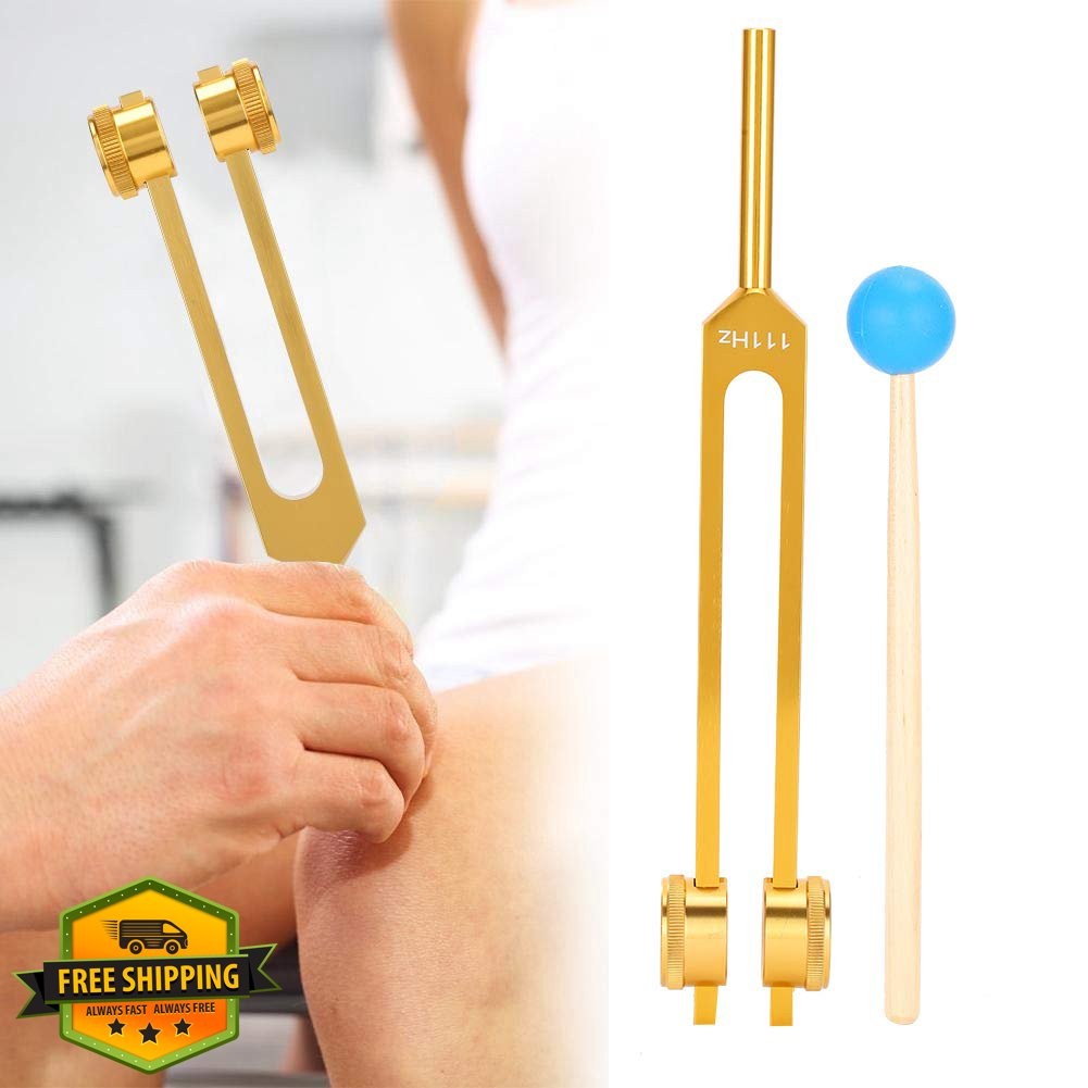 TMISHION Aluminum 111Hz Tuning Fork, Yoga Meditation, Gold, with Hammer
