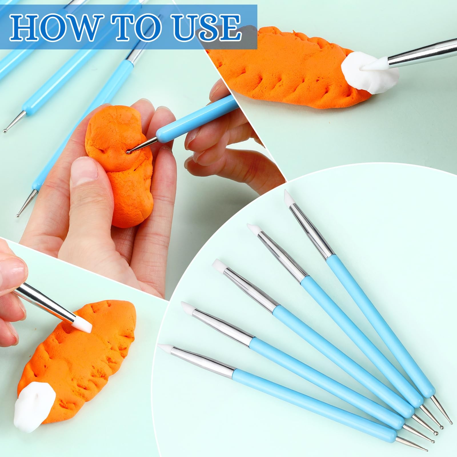 50 Pcs Silicone Clay Sculpting Tools 10 Sets Polymer Clay Tools Dotting Embos...