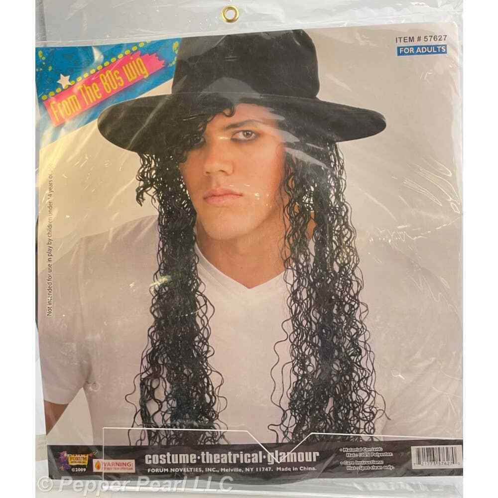 Costume Hat Wig Long Curly Hair Black From the 80s Glamour Theater Halloween