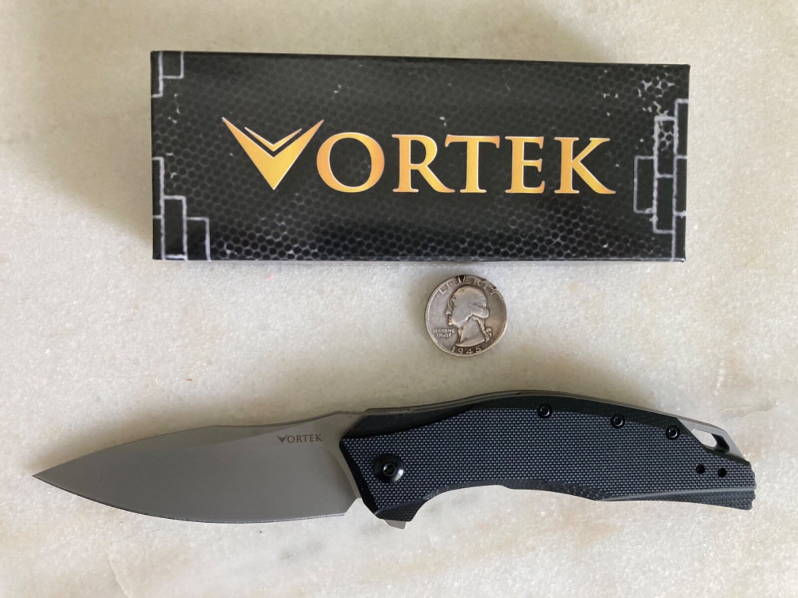 NEW VORTEX BIG GROWLER BLACK FLIPPER POCKET KNIFE LOCK PLAIN BLADE FAST BALL EDC