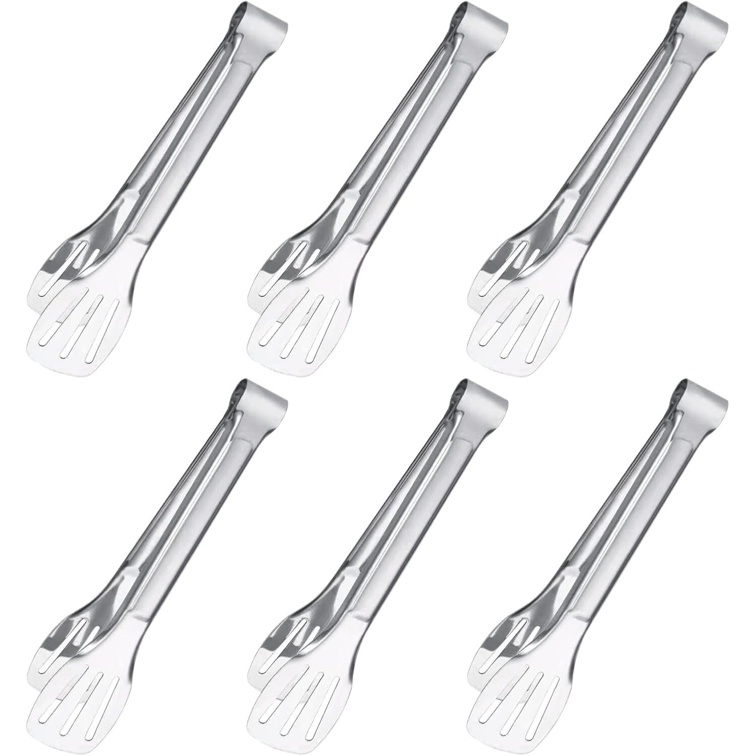 6PCS 7 Inch Stainless Steel Serving Tongs for Cooking Buffet Salad BBQ