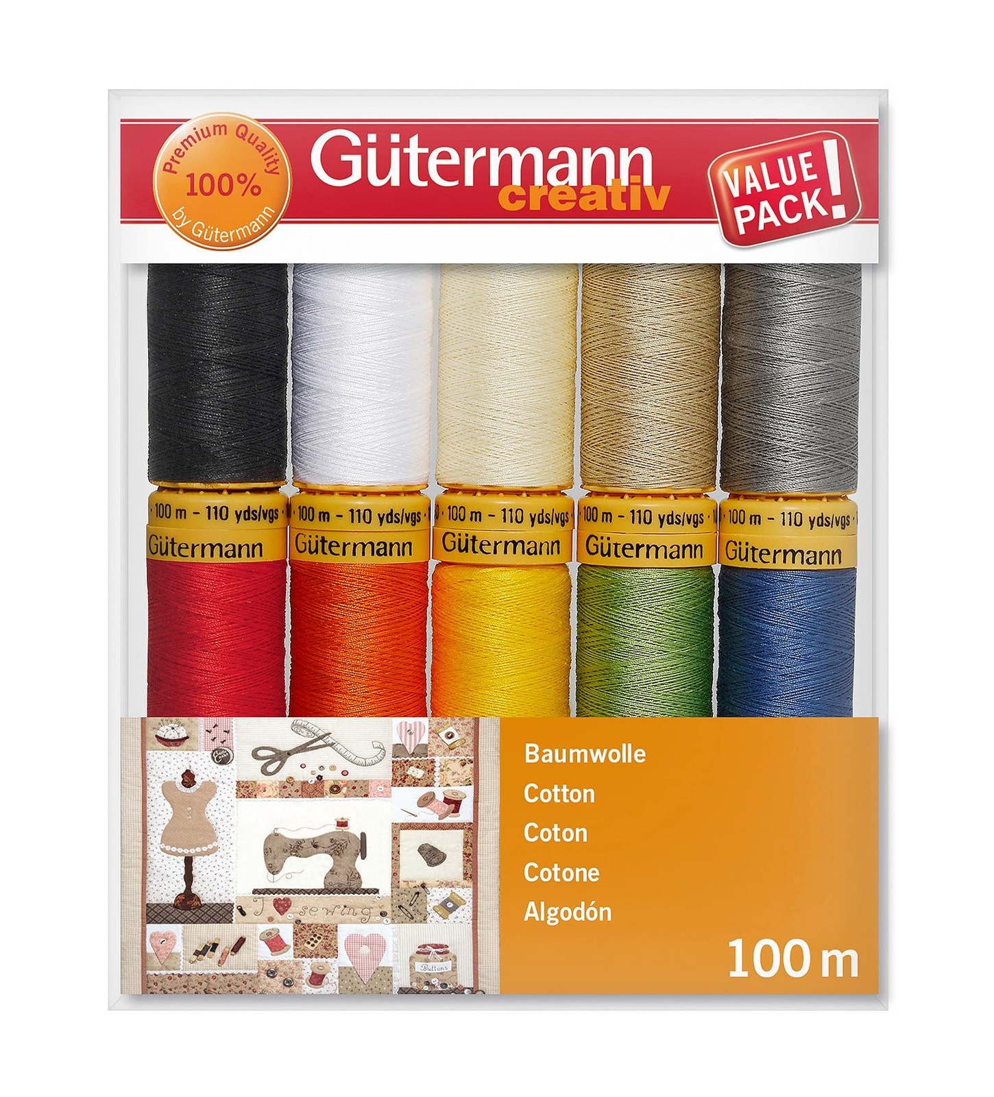 Gütermann creativ Sewing Thread Set with 10 spools Natural Cotton 100 m in