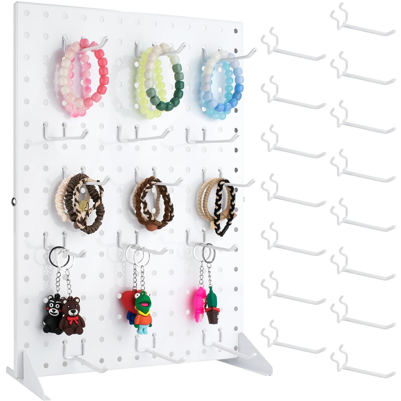 Peg Board Display Stand with 15 Hooks, Tabletop Metal Pegboard Shelf for Craft S