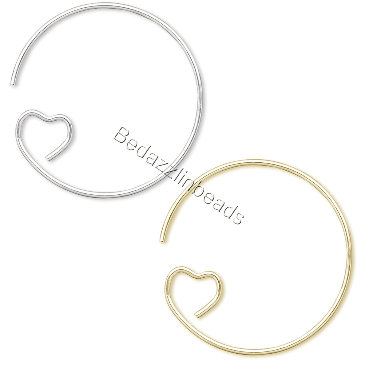10 Round Hoop 19 Gauge Wire Earring Findings With Heart End Plated Brass Metal