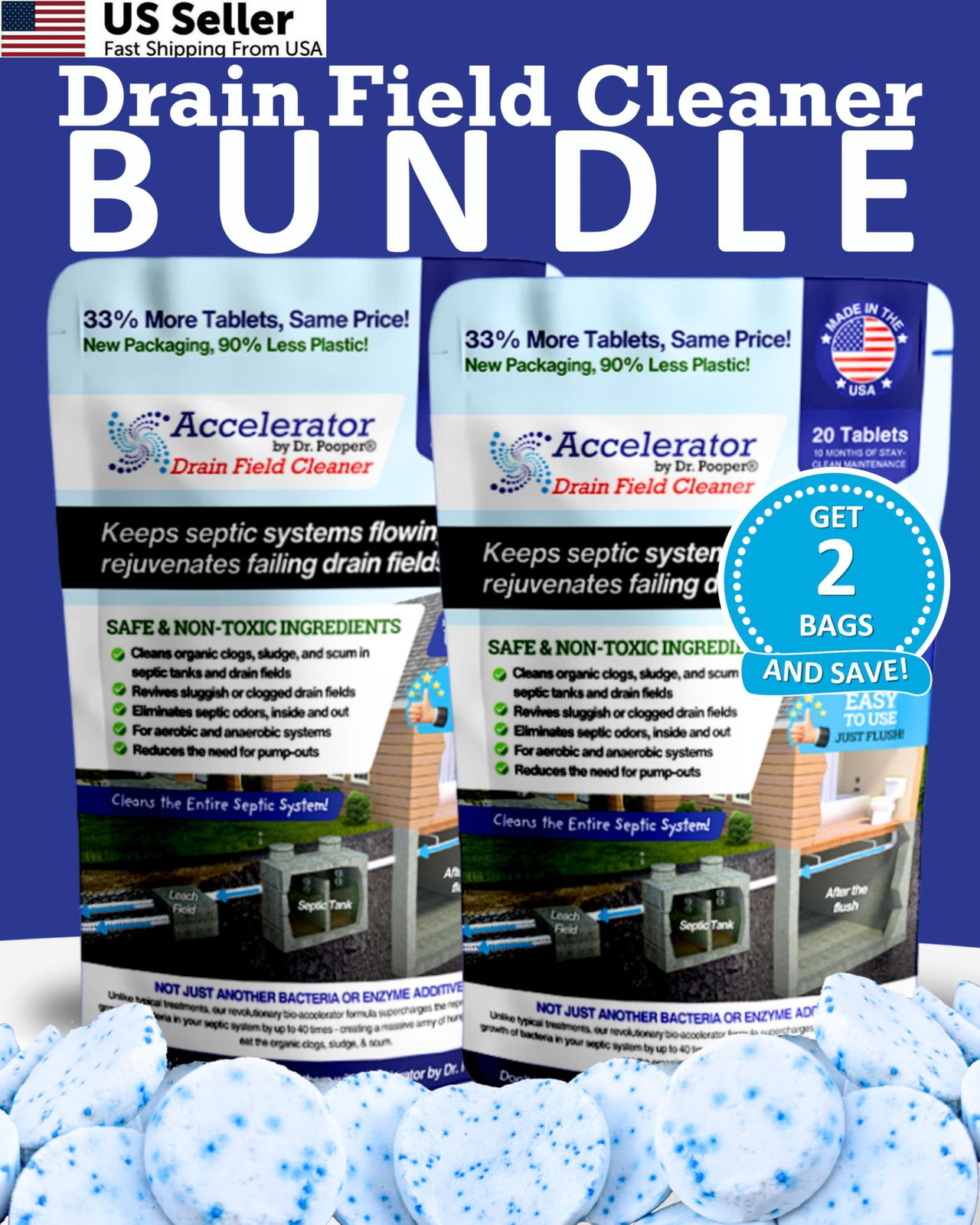 2-Pack Value BUNDLE of Drain Field Bundle, White with Blue Specks