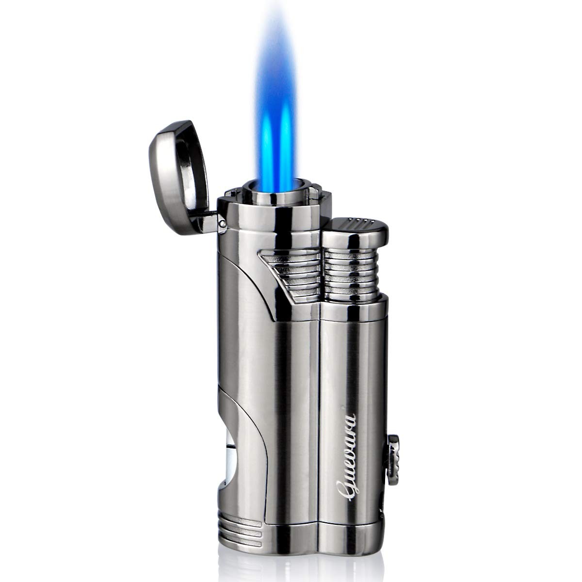 Butane Torch Lighter Windproof Double Jet Flame Cigar Punch Lighter Grey