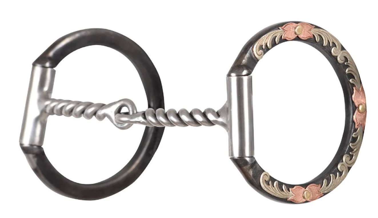 NEW Classic Equine Floral Scroll D-Ring Bit Twisted Wire Training Western Horse