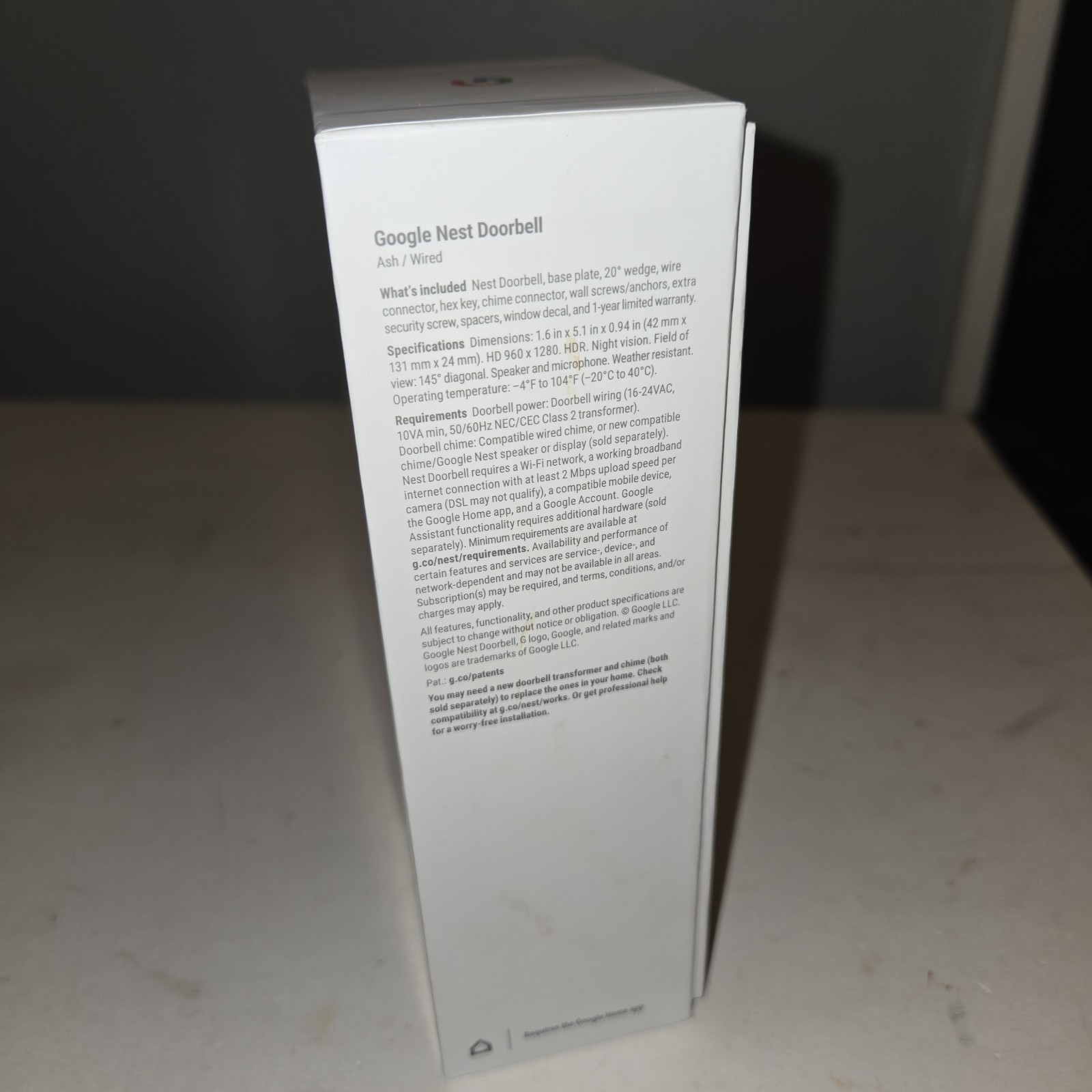 Google Nest Doorbell (2nd Generation) Wired Ash GA03696-US - Open Box Complete