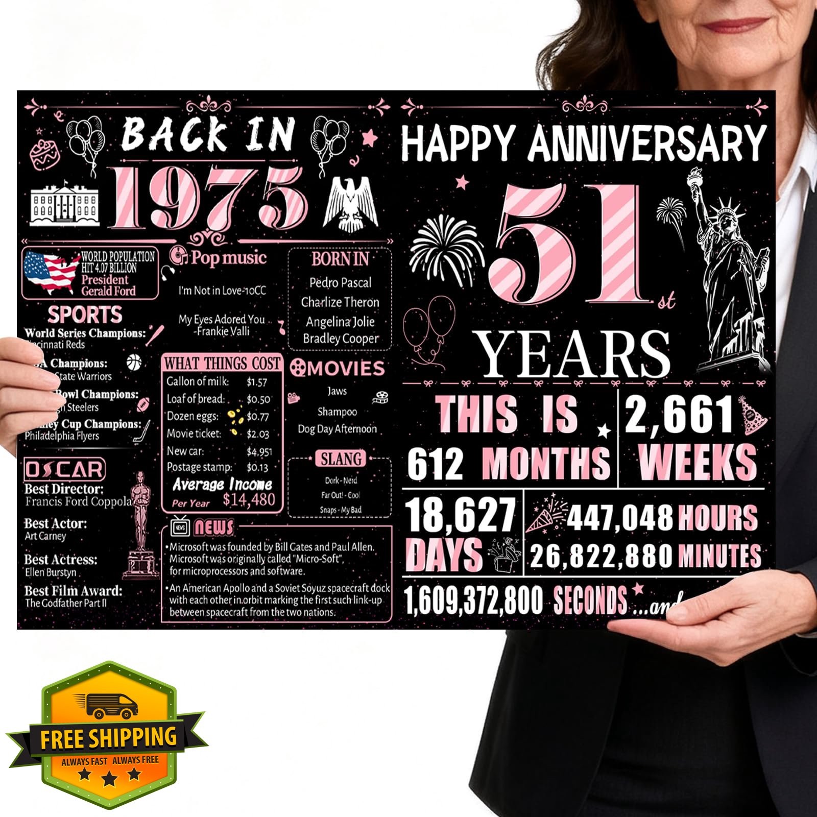 VivaGem 51st Anniversary Jumbo Card Black Gold Retro Wife Gift