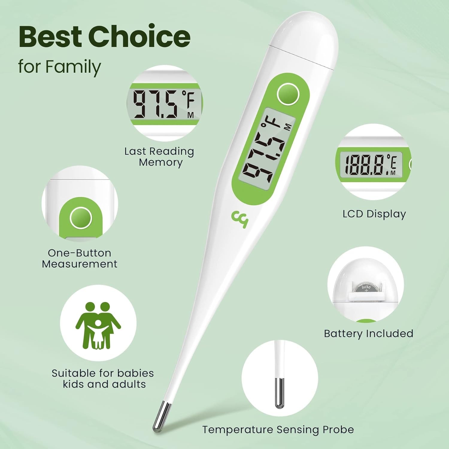 Multi-Functional Digital Thermometer for All Ages - Fever Alert & Memory Recall