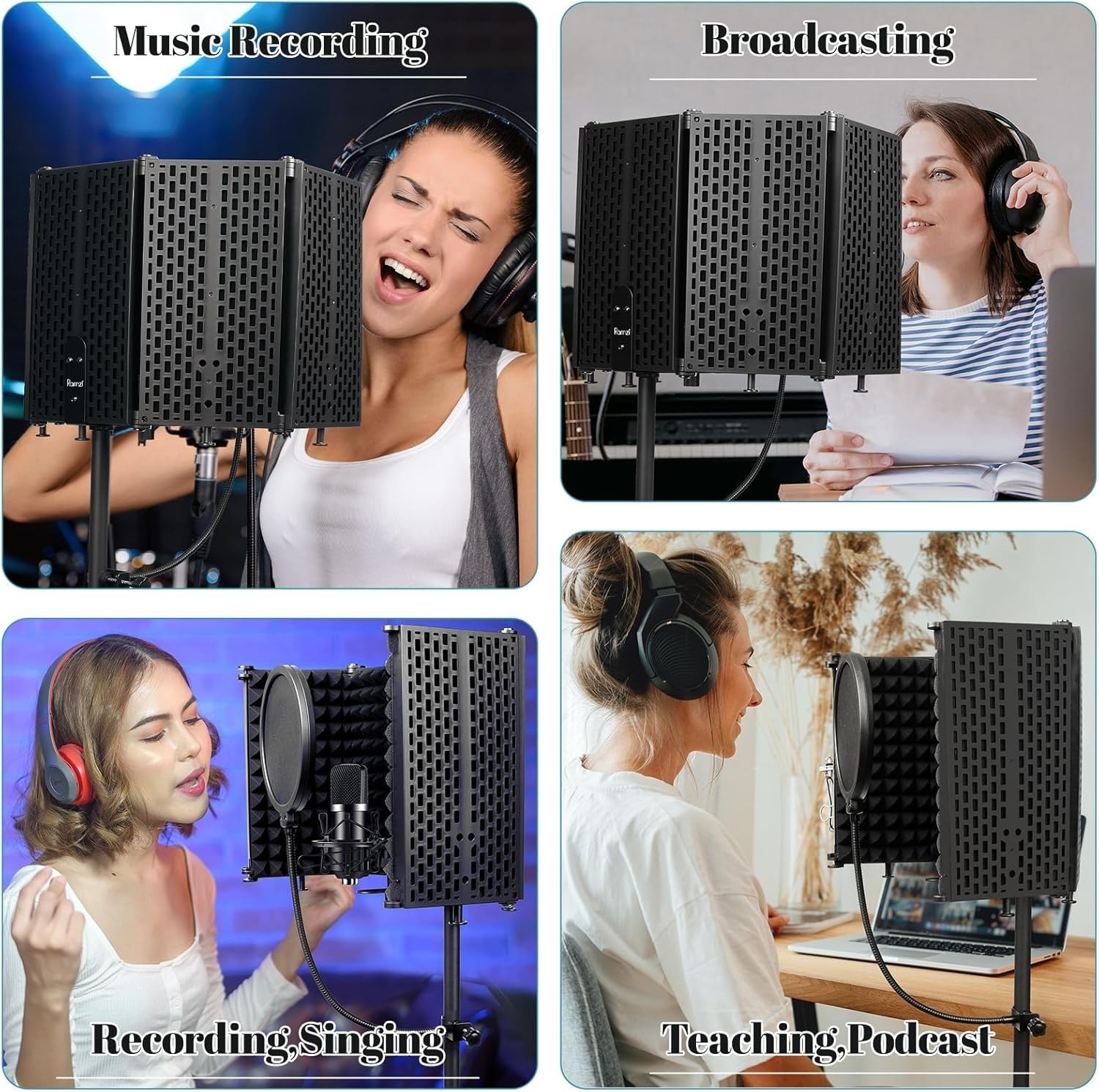 Microphone Stand With Isolation Shield Pop Filter Studio Equipment Tripod