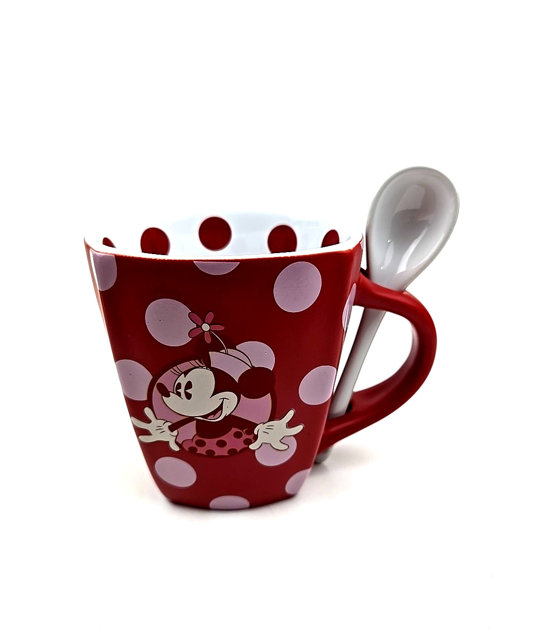 Disney Parks Minnie Mouse Mug & Spoon Set Polka Dots Souvenir Cup Red Pink