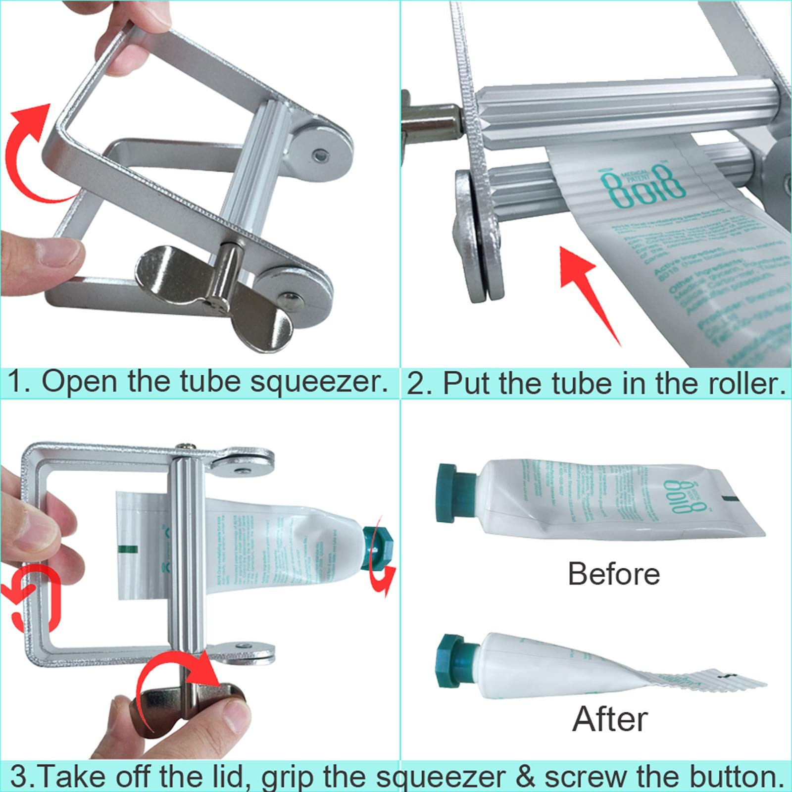 Toothpaste Squeezer, Metal Tube 1 Count (Pack of 1), Silver