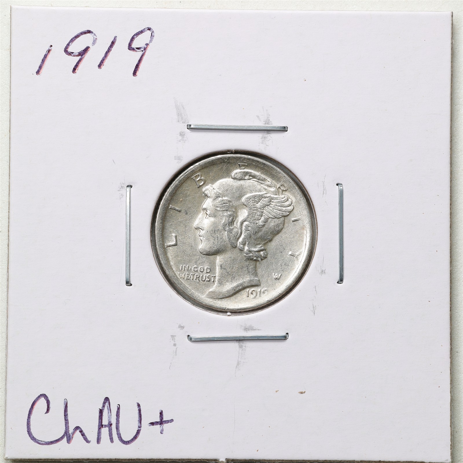 1919 10C Mercury Winged Liberty Silver Dime in Choice AU+ Condition #6224
