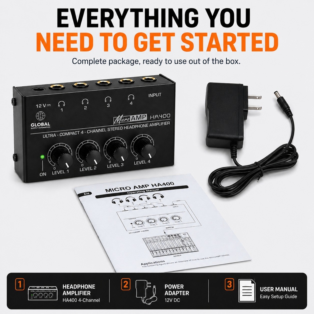 HA400 Ultra-Compact Stereo Headphone Amplifier 4-Way Headphone Amplifier US