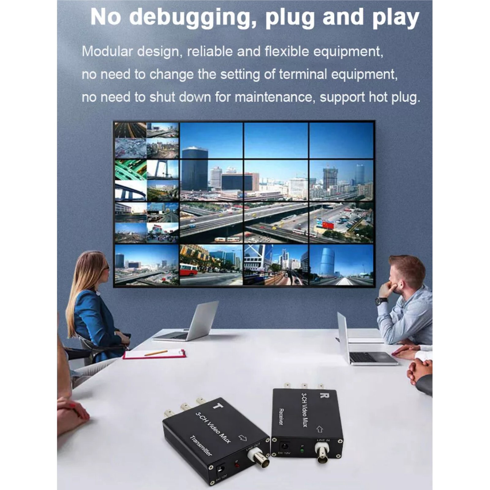 3 Channel Video Multiplexer Analog Camera Extender Receiver&Transmitter DC12V